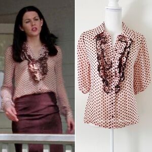 Super Rare Y2K Vintage Dot Print Ruffle Blouse Alt. ASO Lorelai in Gilmore Girls